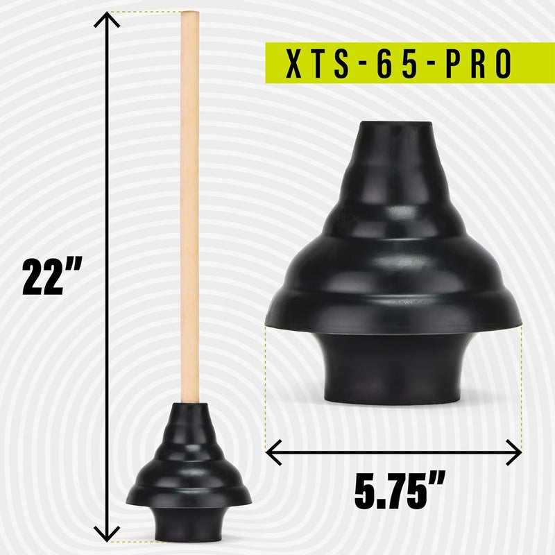 SteadMax XTS-65-PRO Heavy Duty Toilet Plunger, Commercial Grade, Powerful Double Thrust Force Rubber Cup with Wood Handle, for Clogged Bathroom, Shower, and Kitchen, 2 Pack (22" x 5.75") - Image 3